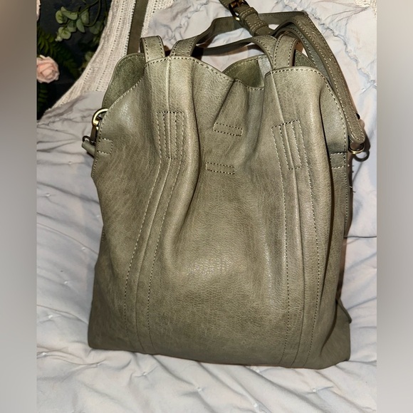 Tote Bag with Removable Zipper Pouch for Women Vegan Leather Handbag Purse OLIVE - Picture 4 of 6